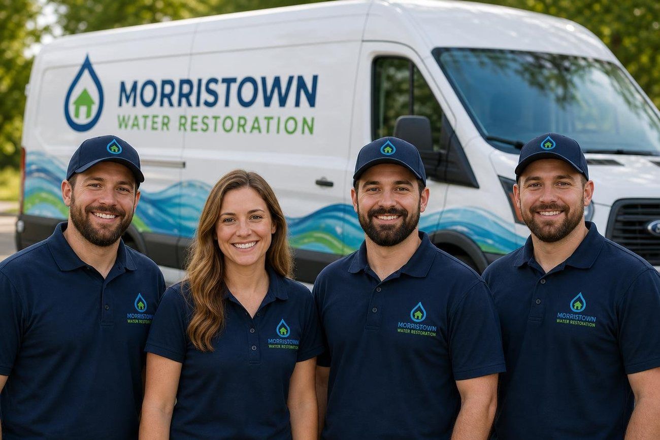 Morristown Water Restoration team standing in front of a branded service van