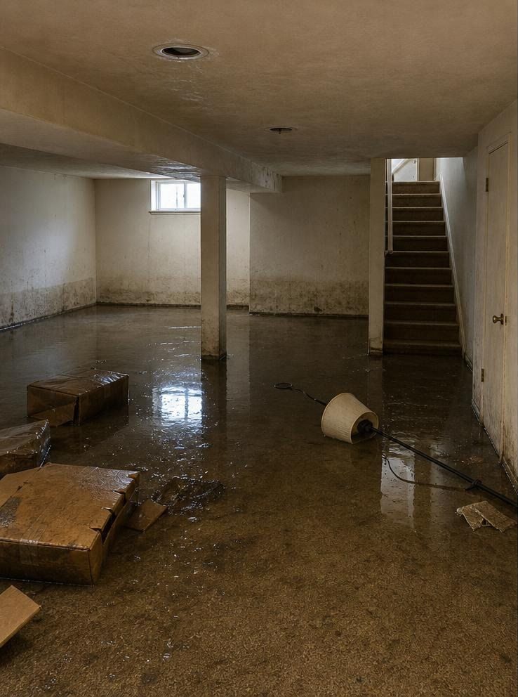 Flooded basement before water extraction in Morristown NJ